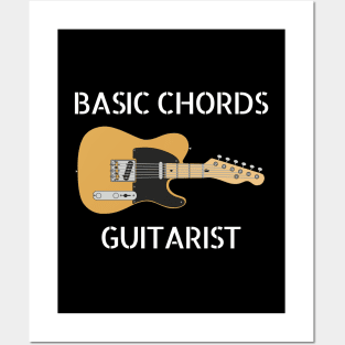 Basic Chords Guitarist Three Frets T-Style Guitar Maple Posters and Art